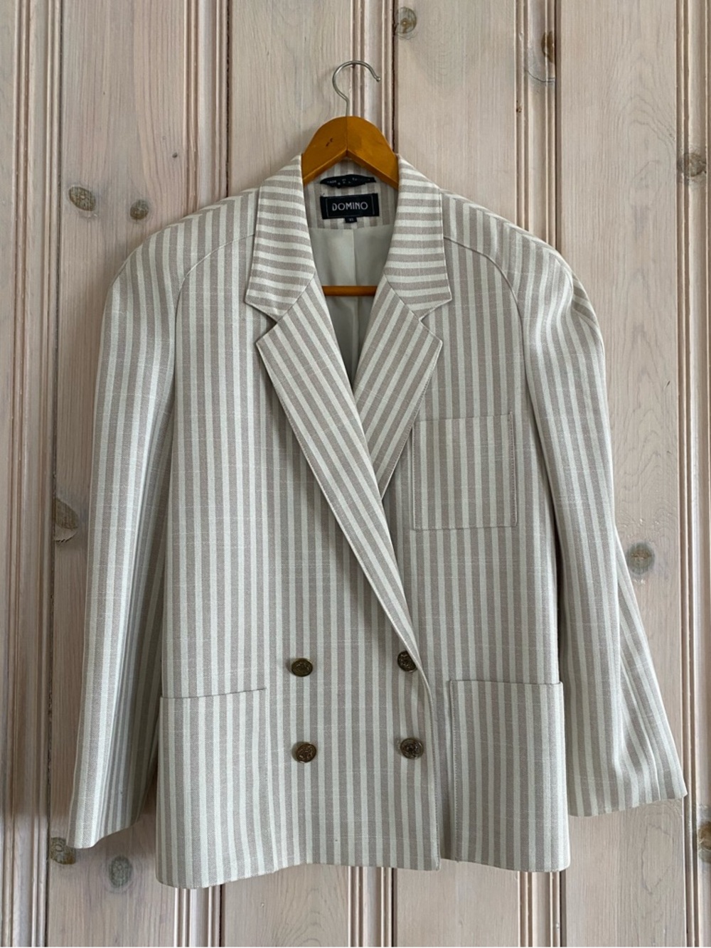 Vintage Domino Cream & Beige Striped Blazer Jacket